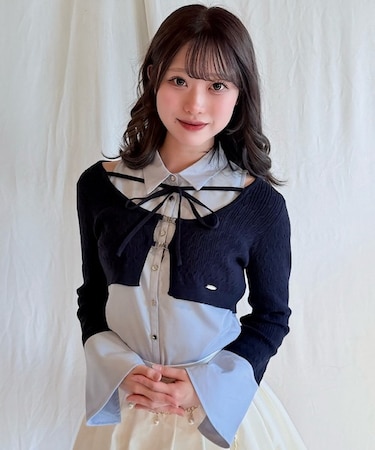 シャツレイヤードケーブルニット