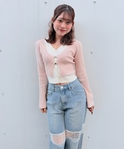 フロントホックレイヤードカーデトップス