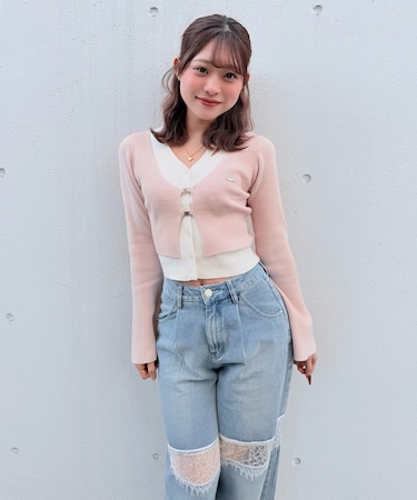 フロントホックレイヤードカーデトップス