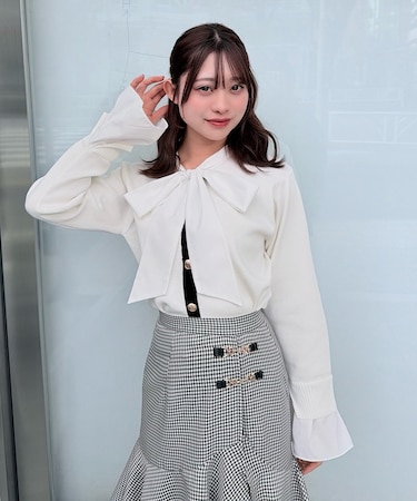 リボンブラウスドッキングニット