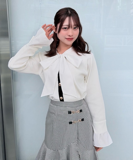 リボンブラウスドッキングニット