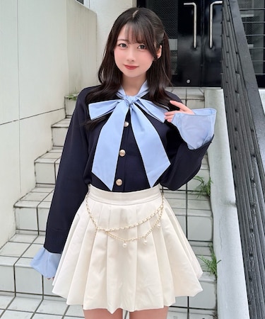 リボンブラウスドッキングニット