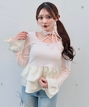 ストーンドットペプラムトップス