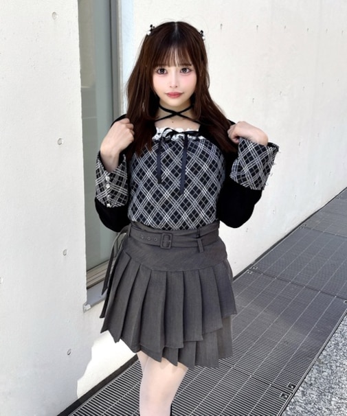 チェックレースボレロ風トップス