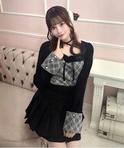 チェックレースボレロ風トップス