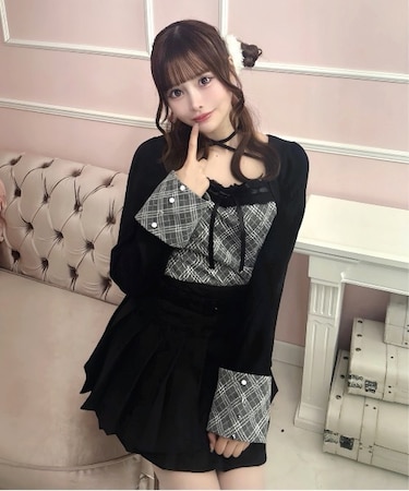 チェックレースボレロ風トップス