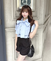 リボンレイヤードブラウス