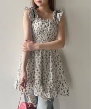 2WAY肩リボンミニワンピース