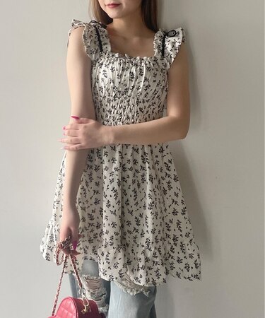 2WAY肩リボンミニワンピース