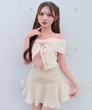 リボンオフショルニット