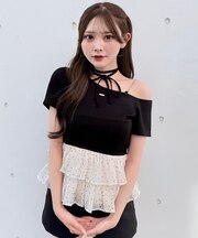 ドットワンショルペプラムトップス