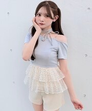 ドットワンショルペプラムトップス