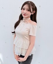 ドットワンショルペプラムトップス