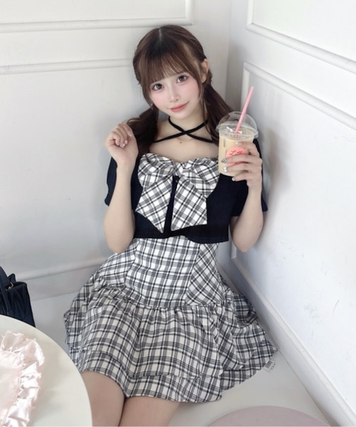 半袖リボンアンサンブルワンピース