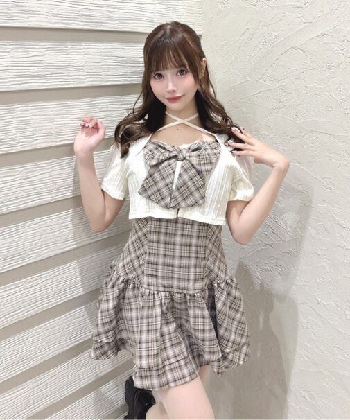 半袖リボンアンサンブルワンピース