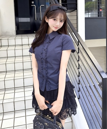 フリルチェックシャツ