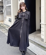 ロングレイヤードフロントジップワンピース