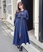 ロングレイヤードフロントジップワンピース