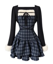 ファー付レイヤード風ワンピース