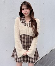 ショートニット×ミニワンピセット