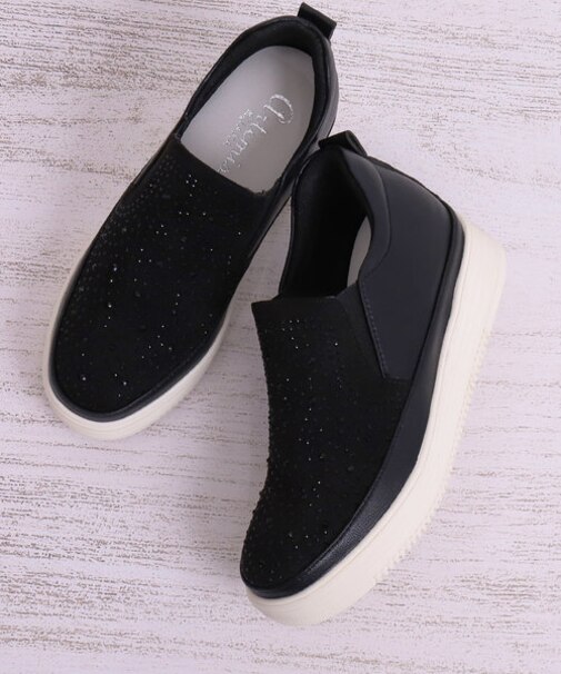 ストーン付き厚底インヒールスリッポン