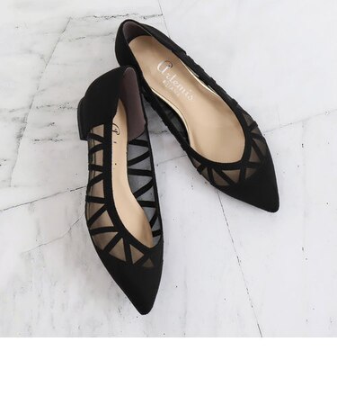 幾何学柄チュールフラットシューズ