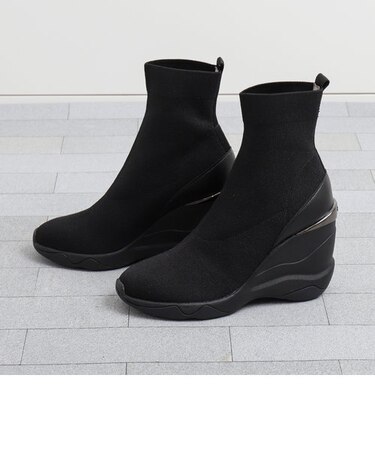 ハイウェッジ撥水加工ストレッチニットショートブーツ
