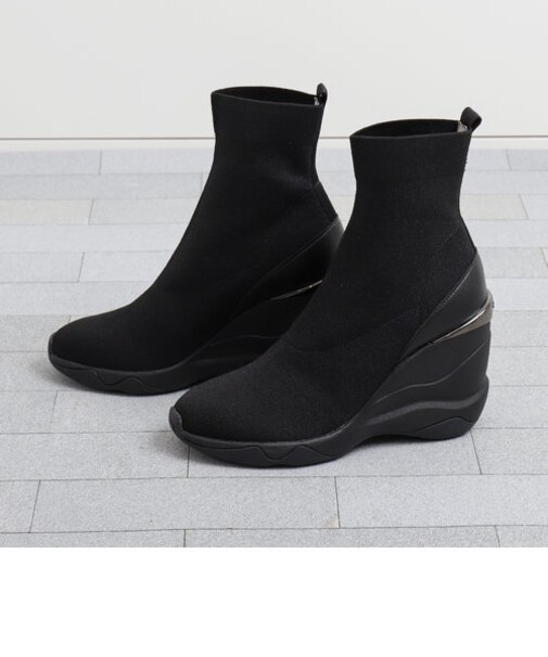 ハイウェッジ撥水加工ストレッチニットショートブーツ