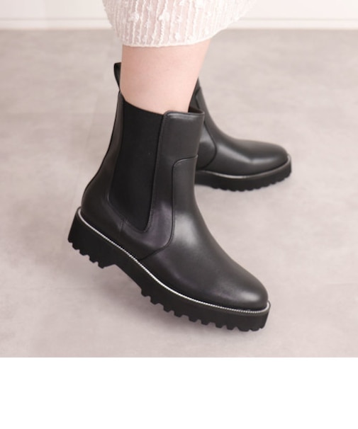 【片足330g】軽量厚底チェーンデザインサイドゴアブーツ
