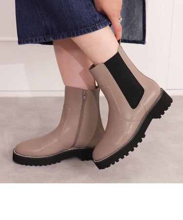 【片足330g】軽量厚底チェーンデザインサイドゴアブーツ