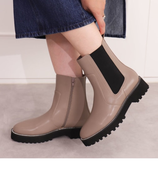 【片足330g】軽量厚底チェーンデザインサイドゴアブーツ