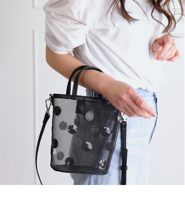 スマイリードット刺繍メッシュショルダーバッグ