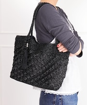 【B5対応】メタリック柄編みメッシュトートバッグ