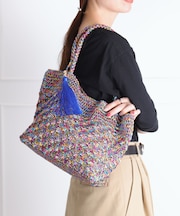 【B5対応】メタリック柄編みメッシュトートバッグ