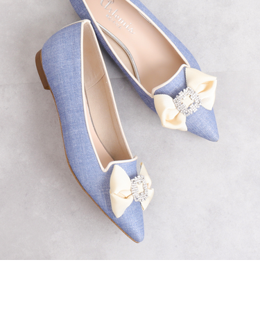 ビジューリボン　オペラカットフラットパンプス