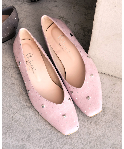 ハートビジュー付きフラットシューズ ブリジット バーキン Bridget Birkin ハートビジューフラットパンプス