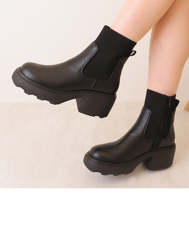 リブニット厚底ソックスブーツ