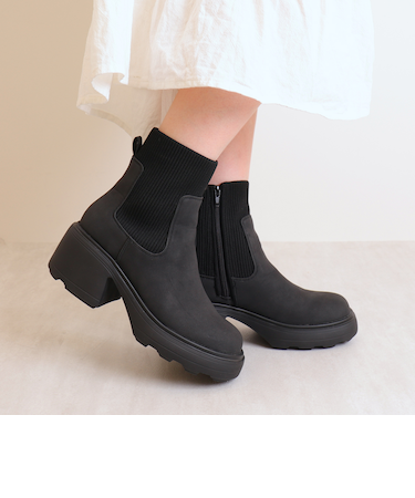 リブニット厚底ソックスブーツ