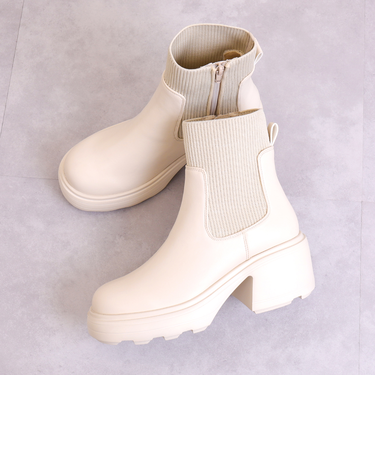 リブニット厚底ソックスブーツ