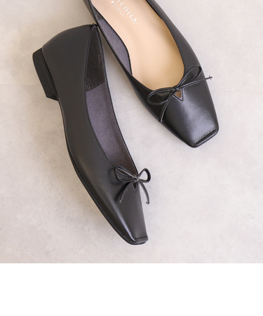 【片足140g】超軽量スクエアトゥリボンフラットシューズ