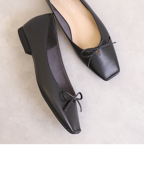 【片足140g】超軽量スクエアトゥリボンフラットシューズ