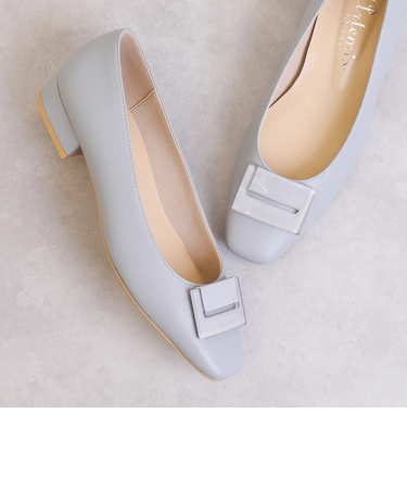 スクエアオーナメント　ローヒールパンプス