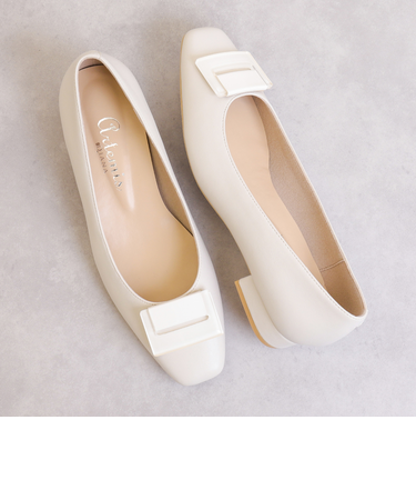 スクエアオーナメント　ローヒールパンプス