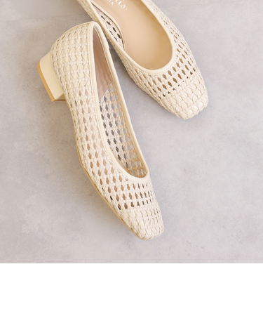 スクエアトゥメッシュ素材パンプス