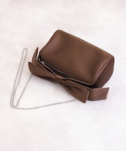 チェーンストラップ付属 2WAYリボンハンドルサテンバッグ