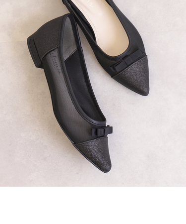 ラメ×チュール ポインテッドトゥフラットシューズ