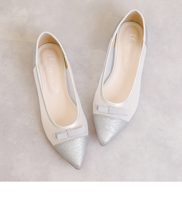 ラメ×チュール ポインテッドトゥフラットシューズ