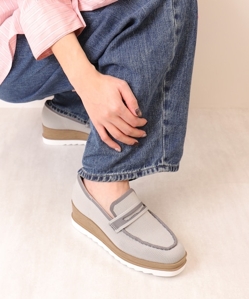 【ニット素材】厚底コインローファー