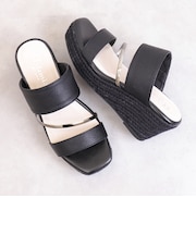 ダブルストラップ　厚底ジュートウェッジミュールサンダル