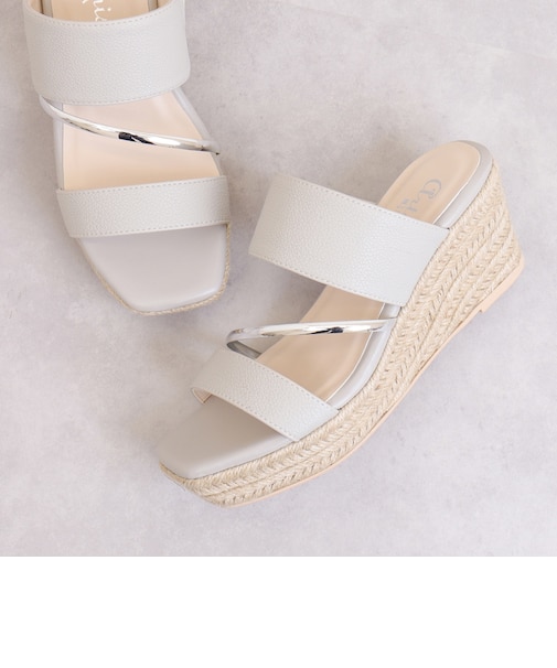 ダブルストラップ 厚底ジュートウェッジミュールサンダル